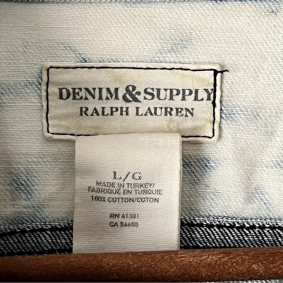 Ralph Lauren Denim & Supply Women’s Bleach Dye Distressed Trucker Jean Jacket L - Picture 7 of 10